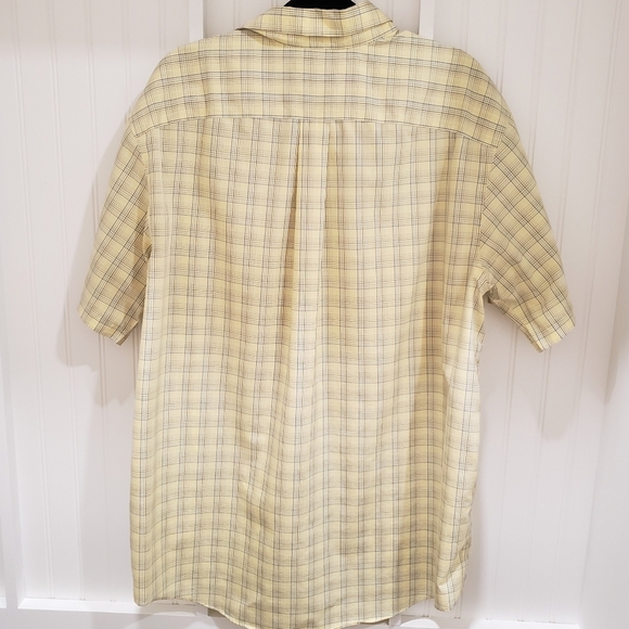 RoundTree & Yorke Large Tall Short Sleeve Yellow  Blue Plaid Button Down Shirt - Picture 9 of 13